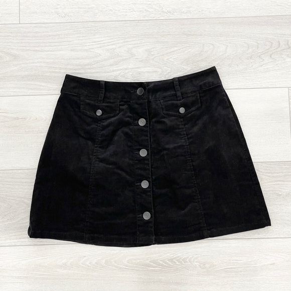 Forever21 Corduroy Black Button Front Mini Skirt Medium - Picture 2 of 5